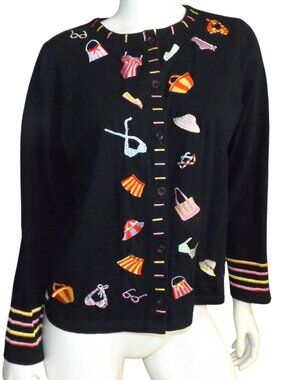 MICHAEL SIMON Lite Cardigan, M, Beachwear Embroidery, Button front, Multicolor